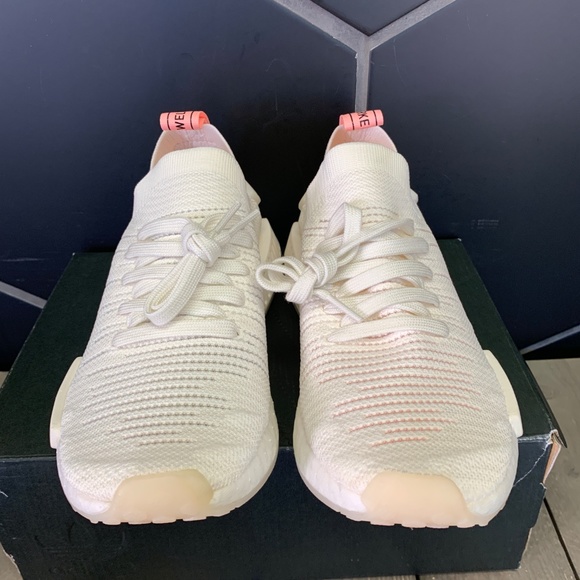 Womens Adidas NMD R1 STLT PK White Orange Sneaker - Picture 3 of 5